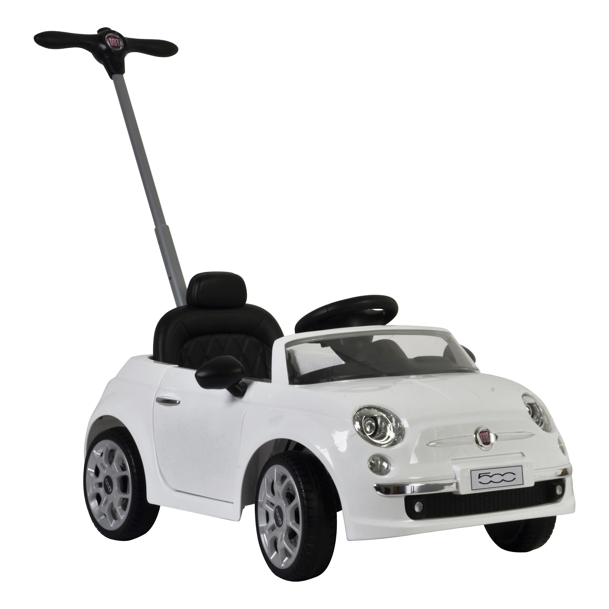 Lovely Baby Fiat 500 Kids Ride-On Push Car with Parental Control Handle - White - alternate angle