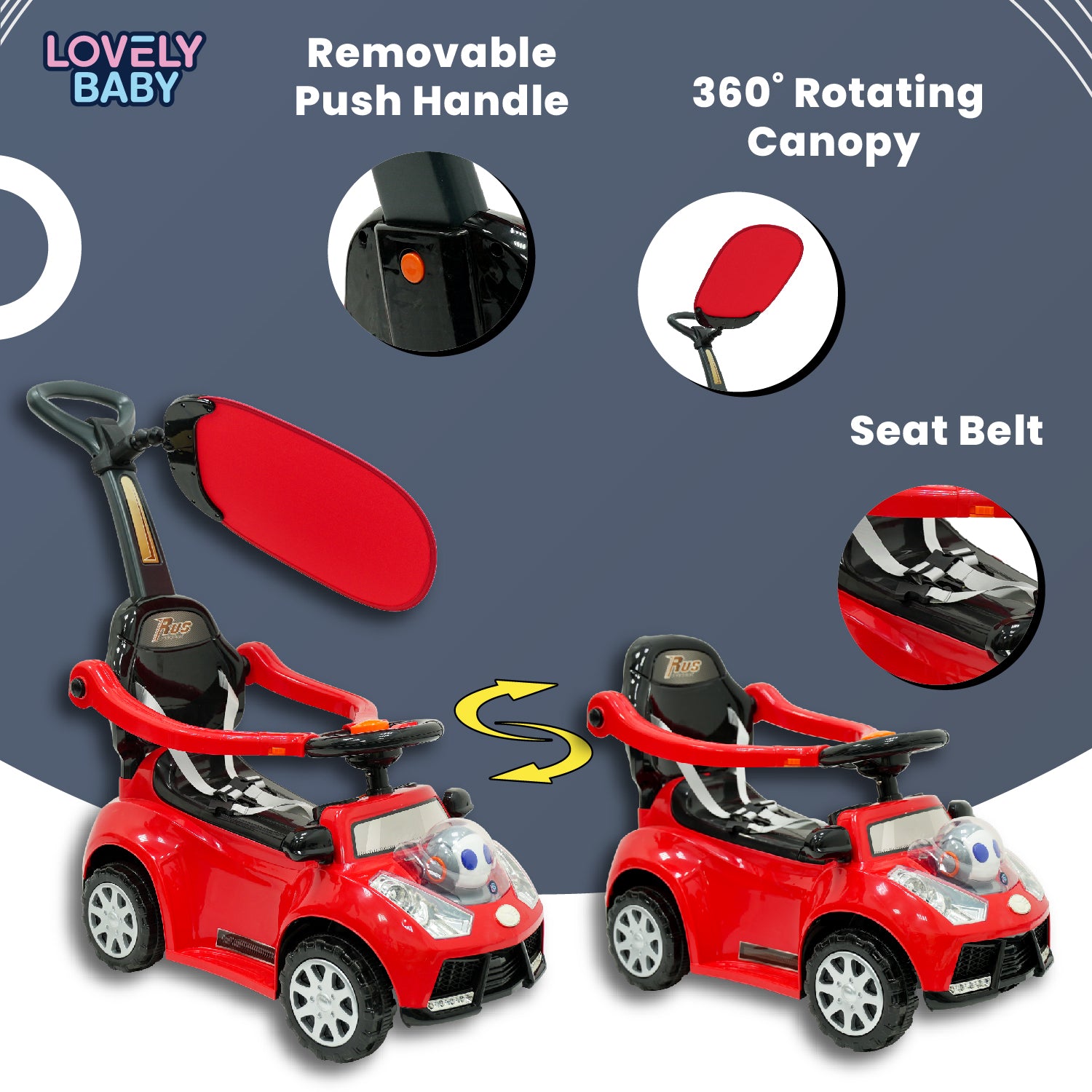 Lovely Baby Lovely Baby 3-in-1 Kids Ride-On Push Car - Purple - additional view 6