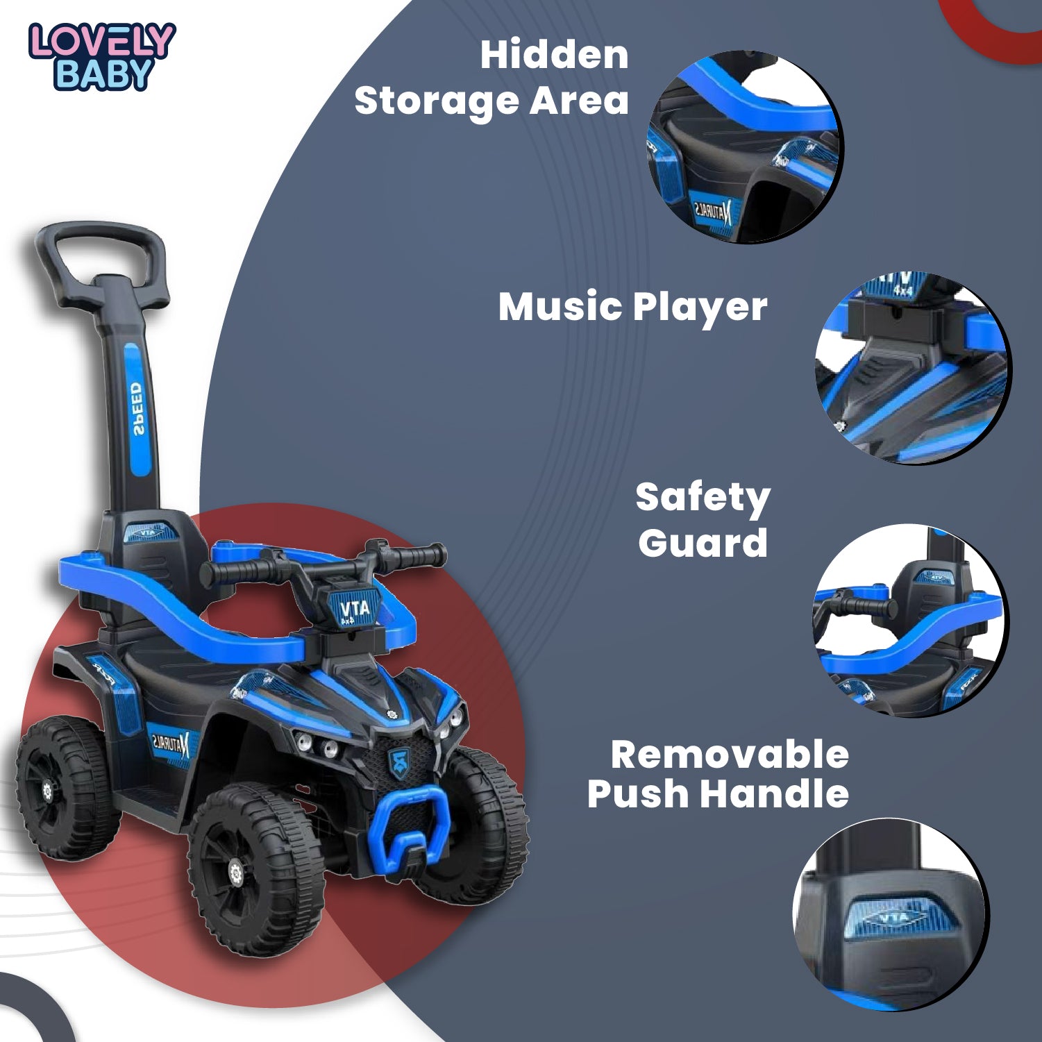 Lovely Baby Lovely Baby Kids Ride-On ATV Push Car - Blue - alternate angle