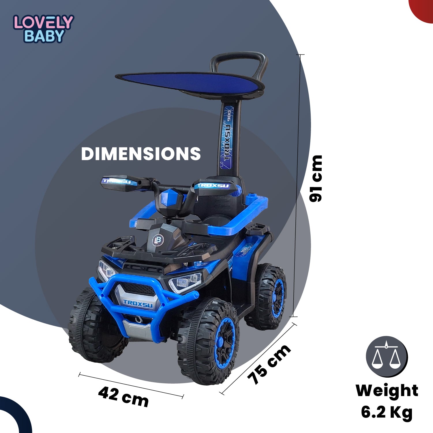 Lovely Baby Lovely Baby Troxsu Ride On Push Car - Blue - additional view 7