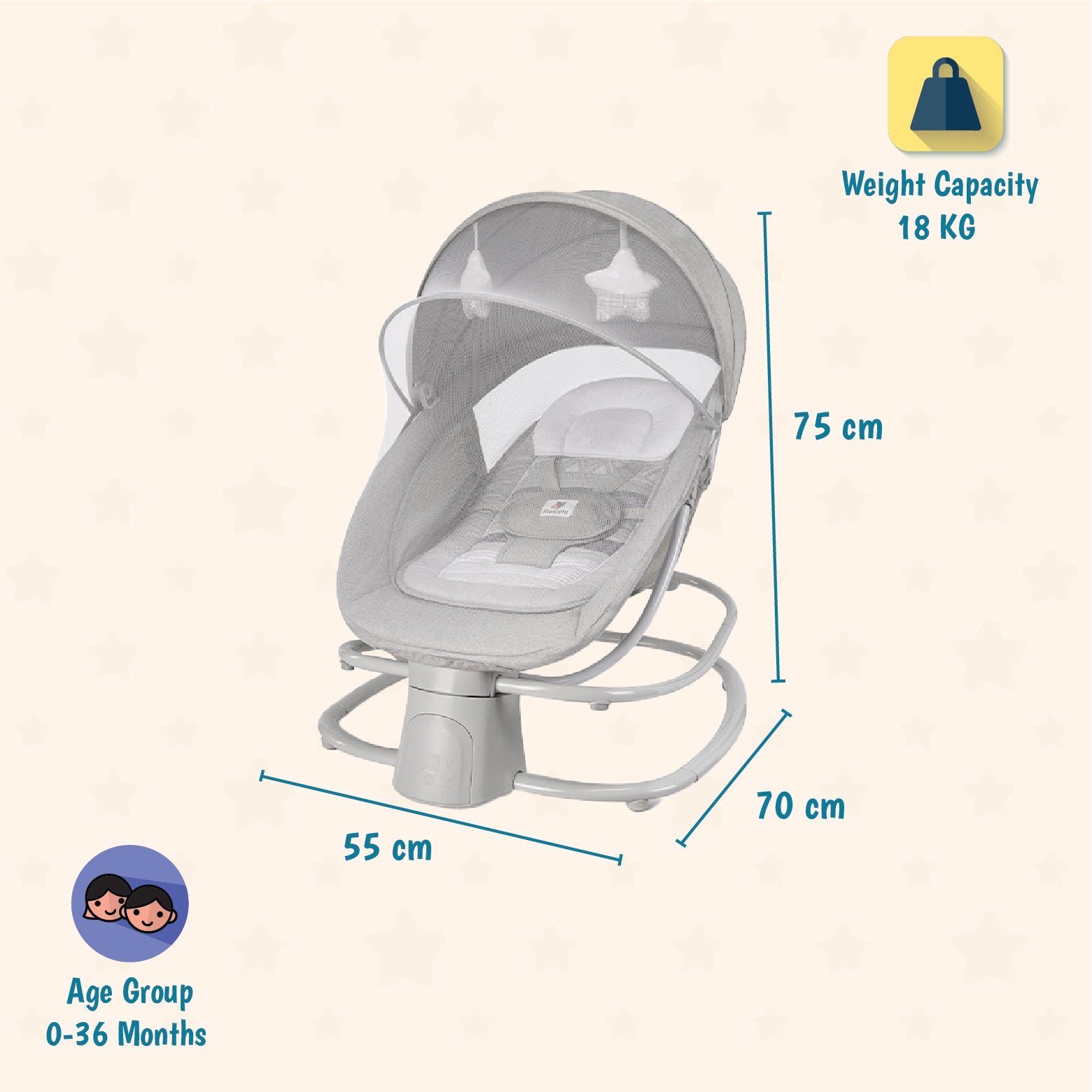 Mastela 4-in-1 Baby Rocking Chair - Light Grey