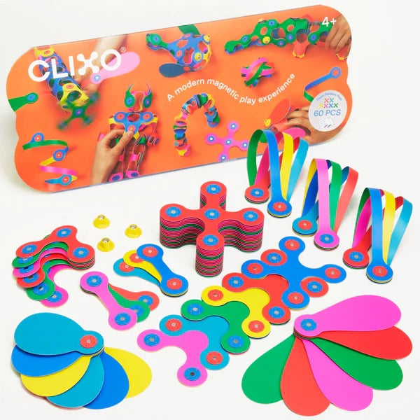 Clixo Super Rainbow Pack - 60 Piece Magnetic Building Set