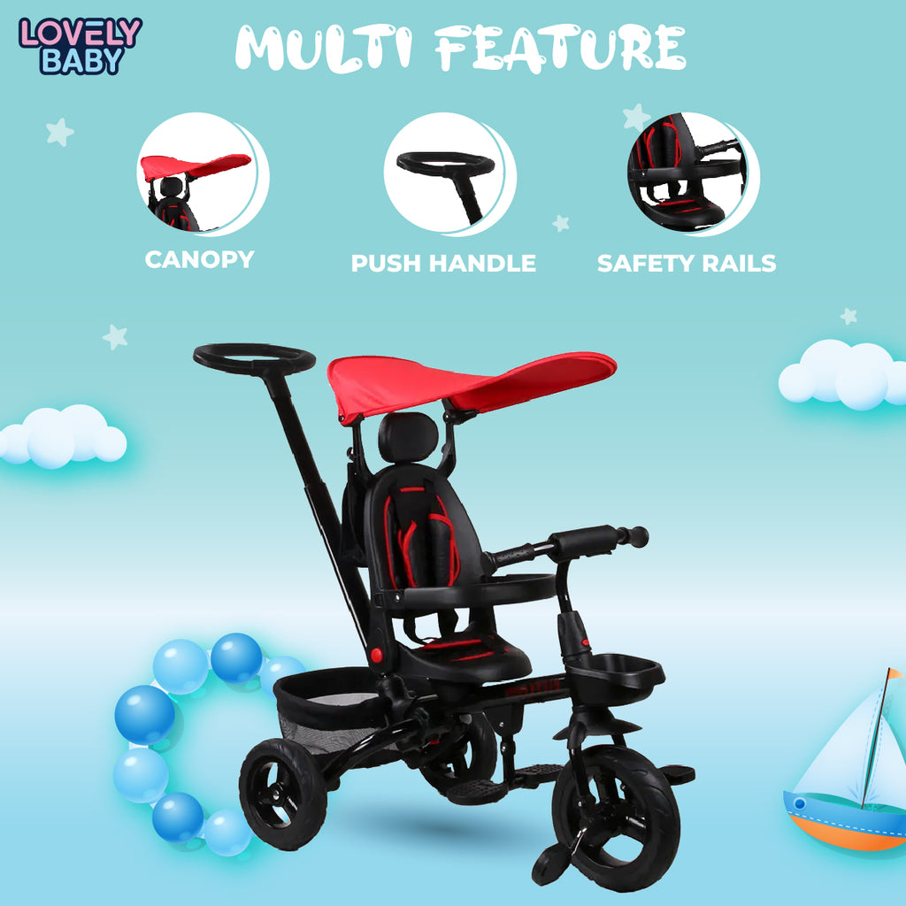 Lovely Baby Lovely Baby Smart Kids Tricycle Stroller with 360° Rotating Seat & EVA Wheels - Red - dimensions and contents