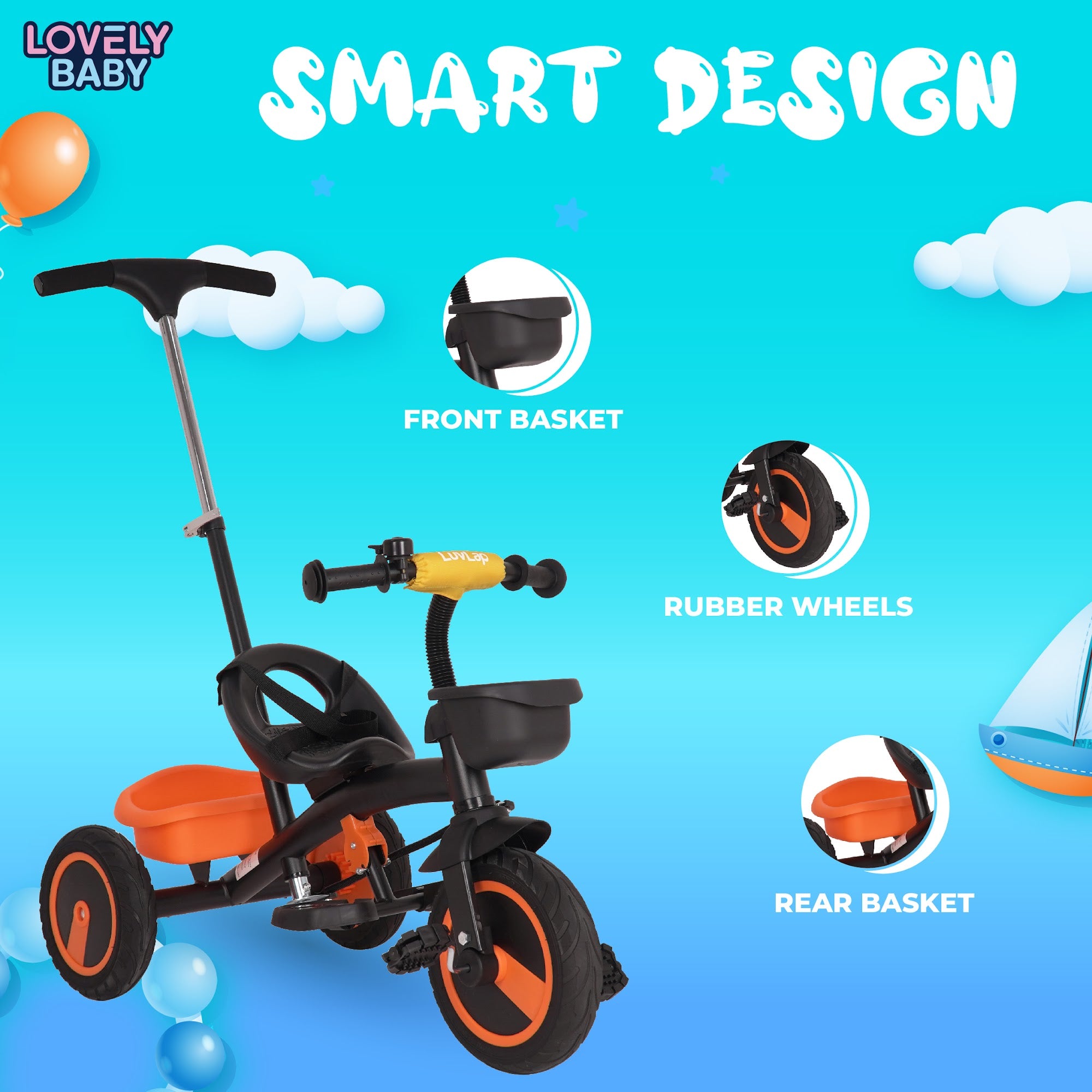 Lovely Baby Lovely Baby - Luv Lap Kids Tricycle - Orange - dimensions and contents