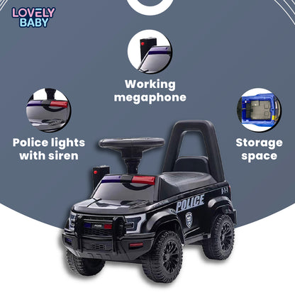 Lovely Baby Lovely Baby Police Patrol Kids Ride-On Push Car - Black - dimensions and contents