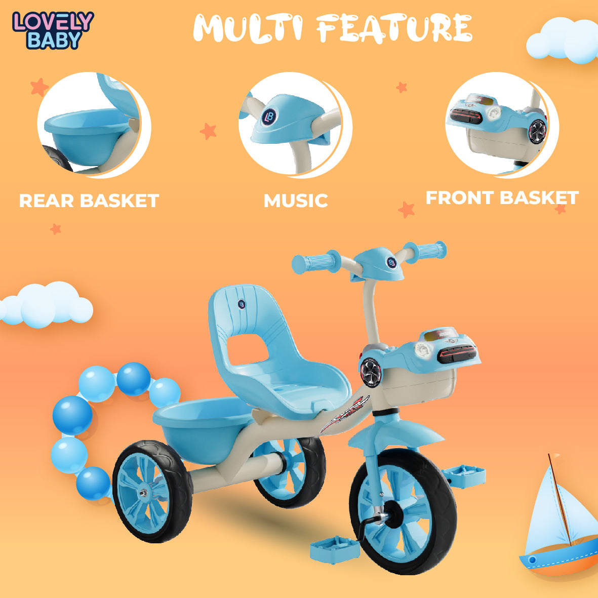 Lovely Baby Lovely Baby Smart Kids Tricycle with Interactive LED Lights, Music & Dual Storage - Pink - lifestyle view