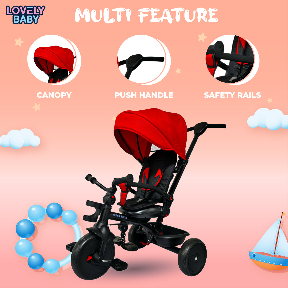 Lovely Baby Lovely Baby Kids Quick Trike - Red - lifestyle view