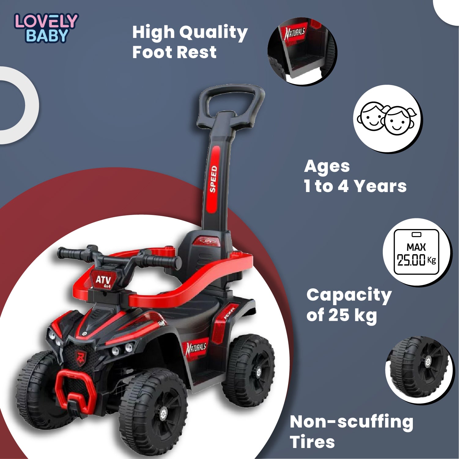 Lovely Baby Lovely Baby Kids Ride-On ATV Push Car - Red - lifestyle view