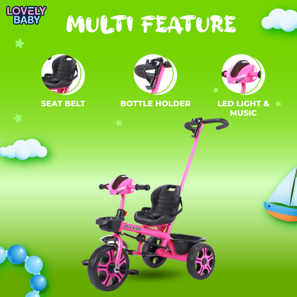 Lovely Baby Lovely Baby Duckids 3-Wheel Kids Tricycle w Parent Handle - Pink - dimensions and contents