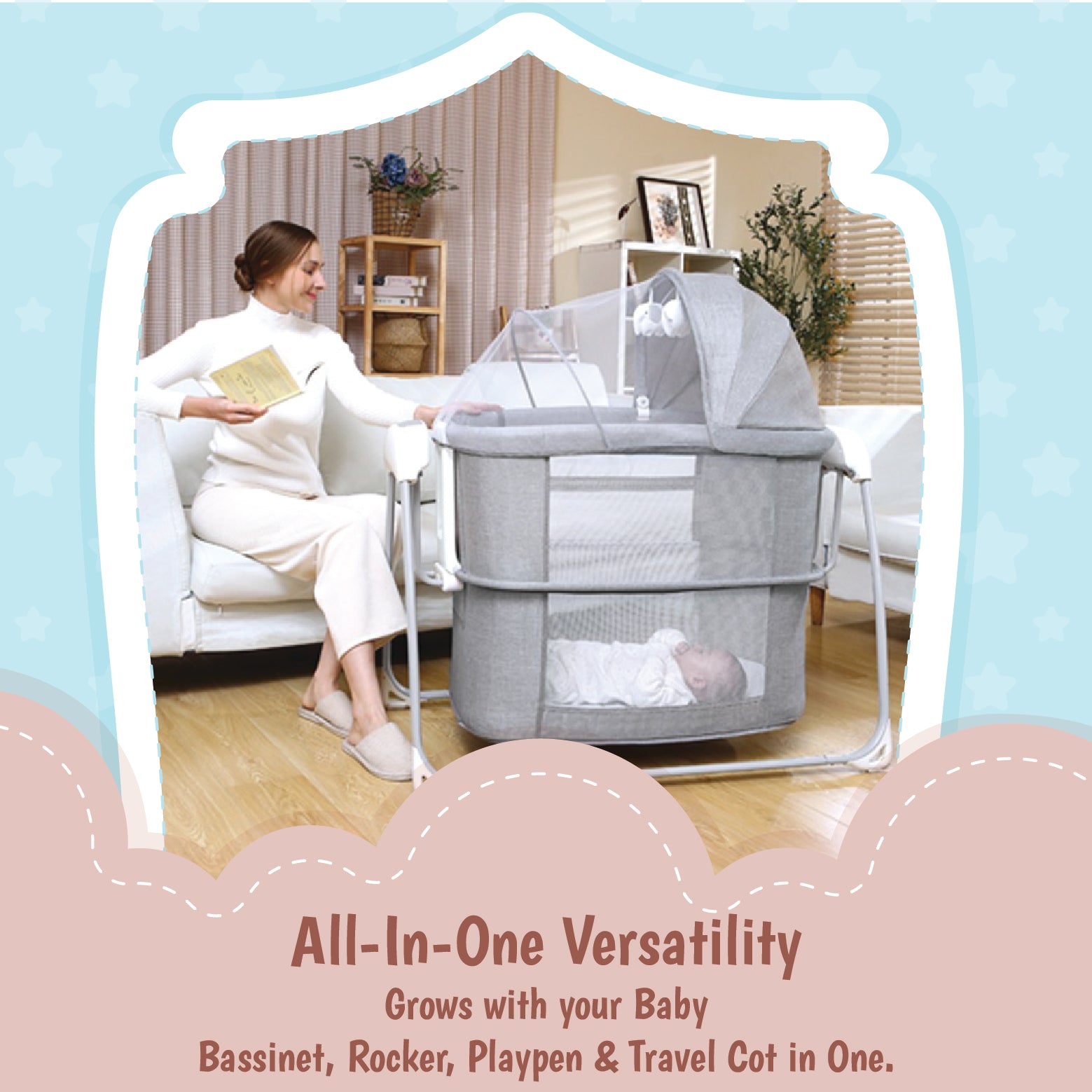 Mastela Deluxe 4 in 1 Bassinet - Grey