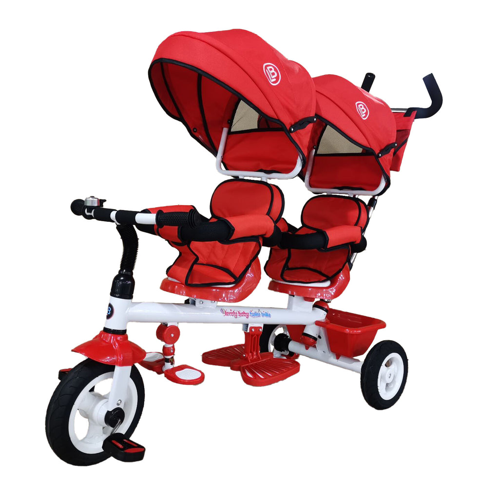 Lovely Baby Lovely Baby 2-Seater Twin Tricycle with Dual Canopy & 360° Rotating Seats - Red - product hero