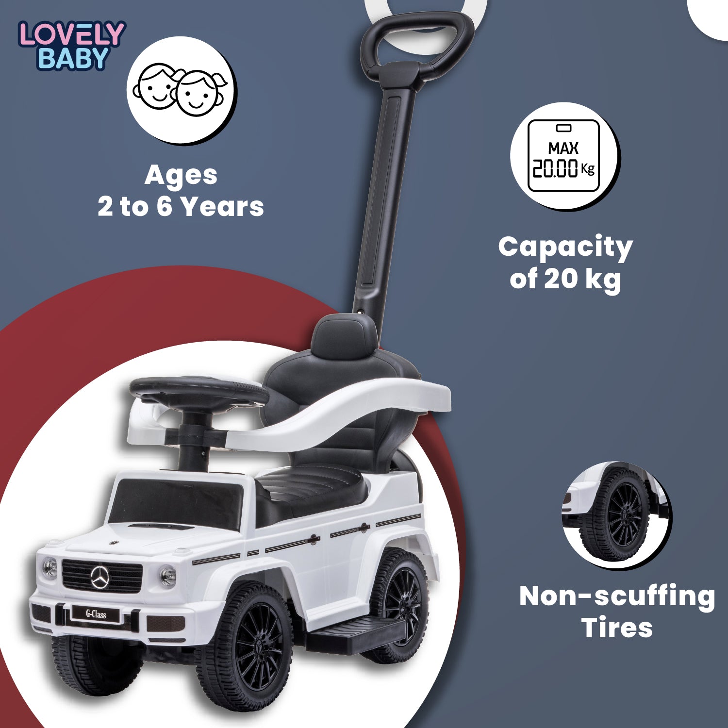 Lovely Baby Mercedes-Benz G-Class Kids Ride-On Push Car - White - additional view 5