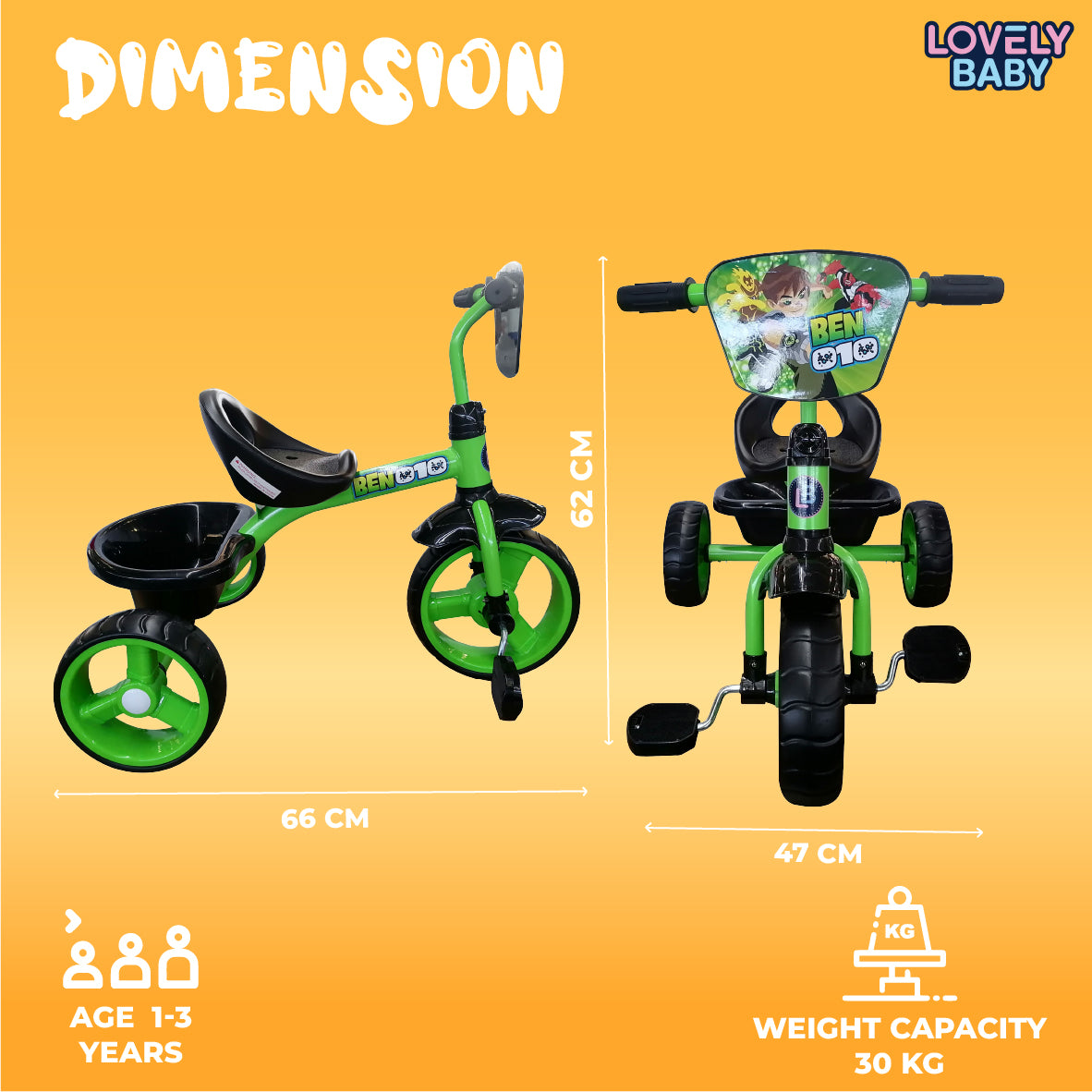 Lovely Baby Lovely Baby Ben-10 Tricycle for Kids - Pink - additional view 5