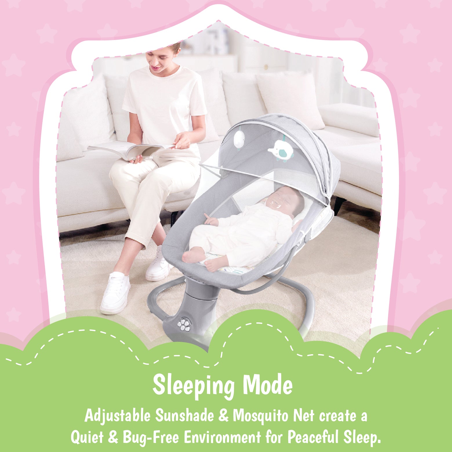 Mastela 3 In 1 Deluxe Multi-Functional Swing & Bassinet - Grey