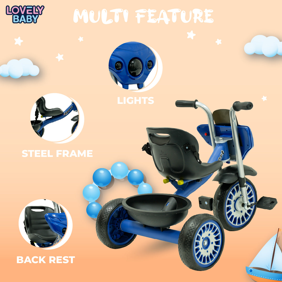 Lovely Baby Lovely Baby Sport Kids Tricycle with Rear Storage Basket - Blue - additional view 5