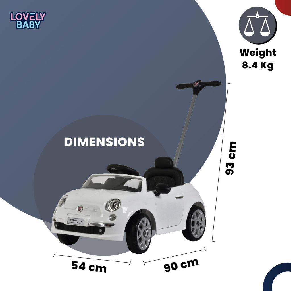 Lovely Baby Fiat 500 Kids Ride-On Push Car with Parental Control Handle - White - additional view 6