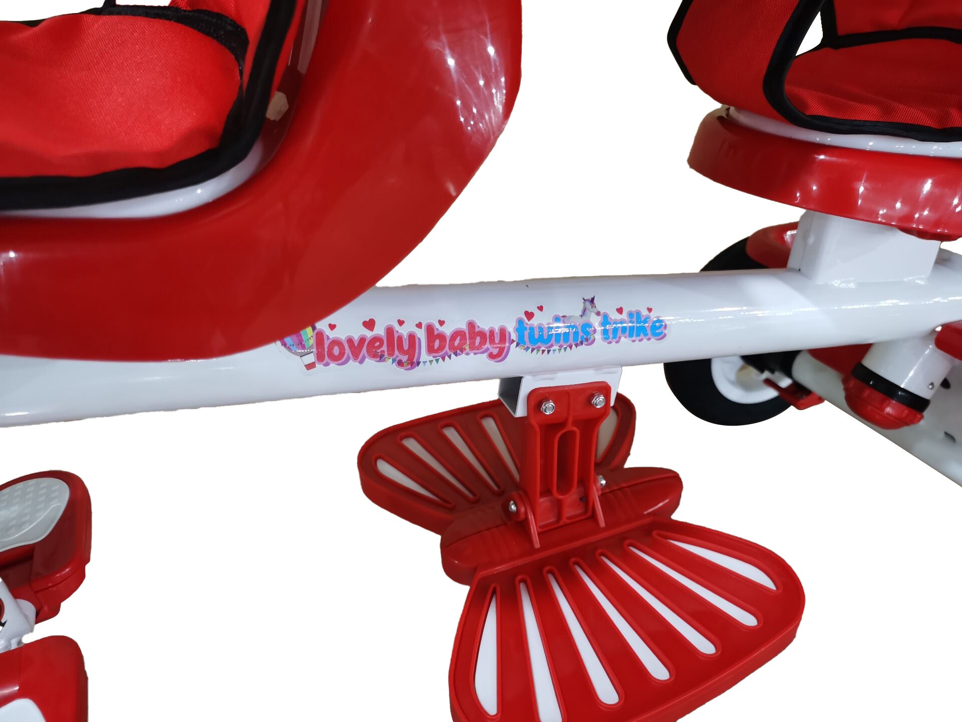 Lovely Baby Lovely Baby 2-Seater Twin Tricycle with Dual Canopy & 360° Rotating Seats - Red - lifestyle view