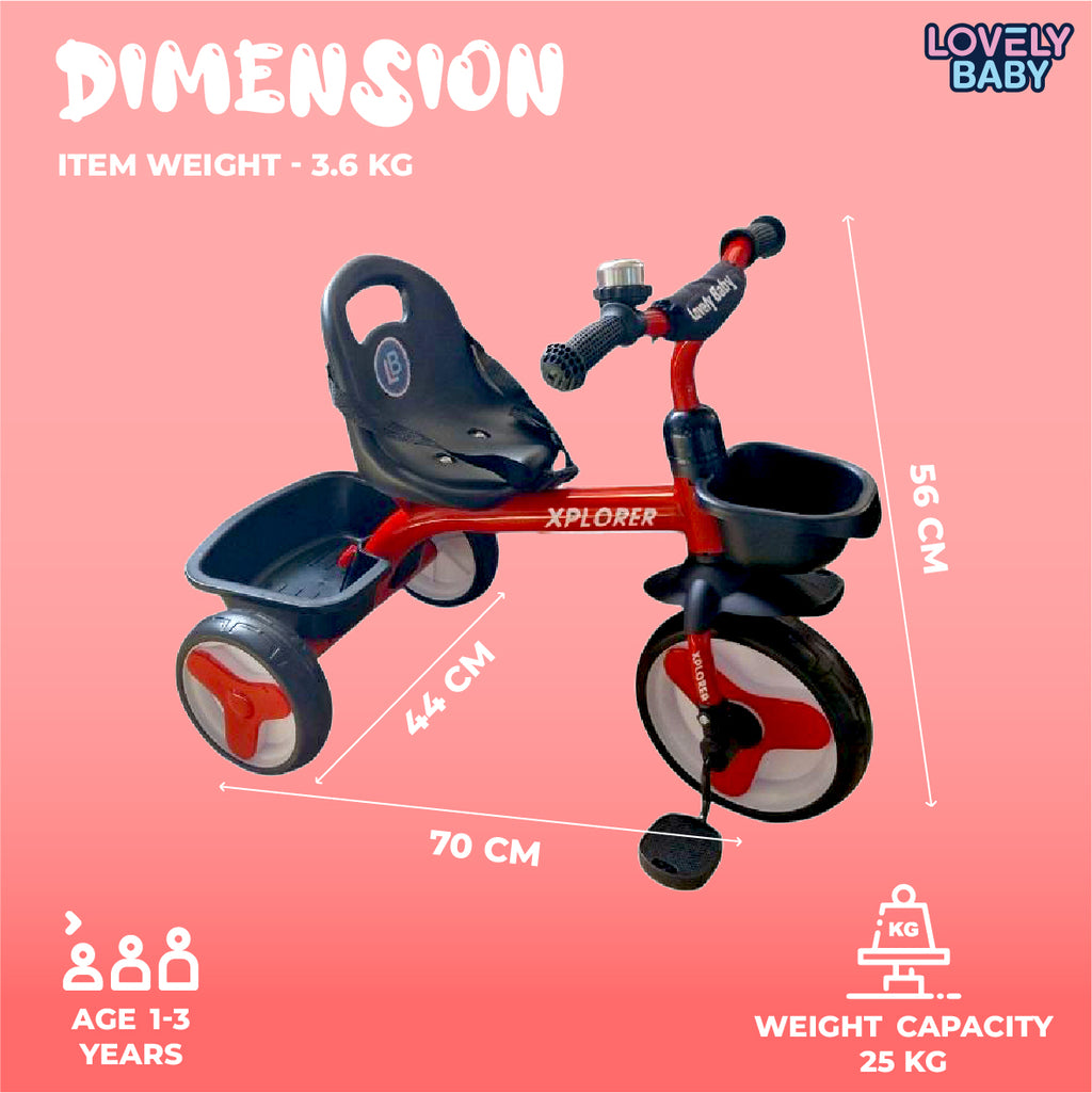 Lovely Baby Lovely Baby Explorer Trike - Red - dimensions and contents
