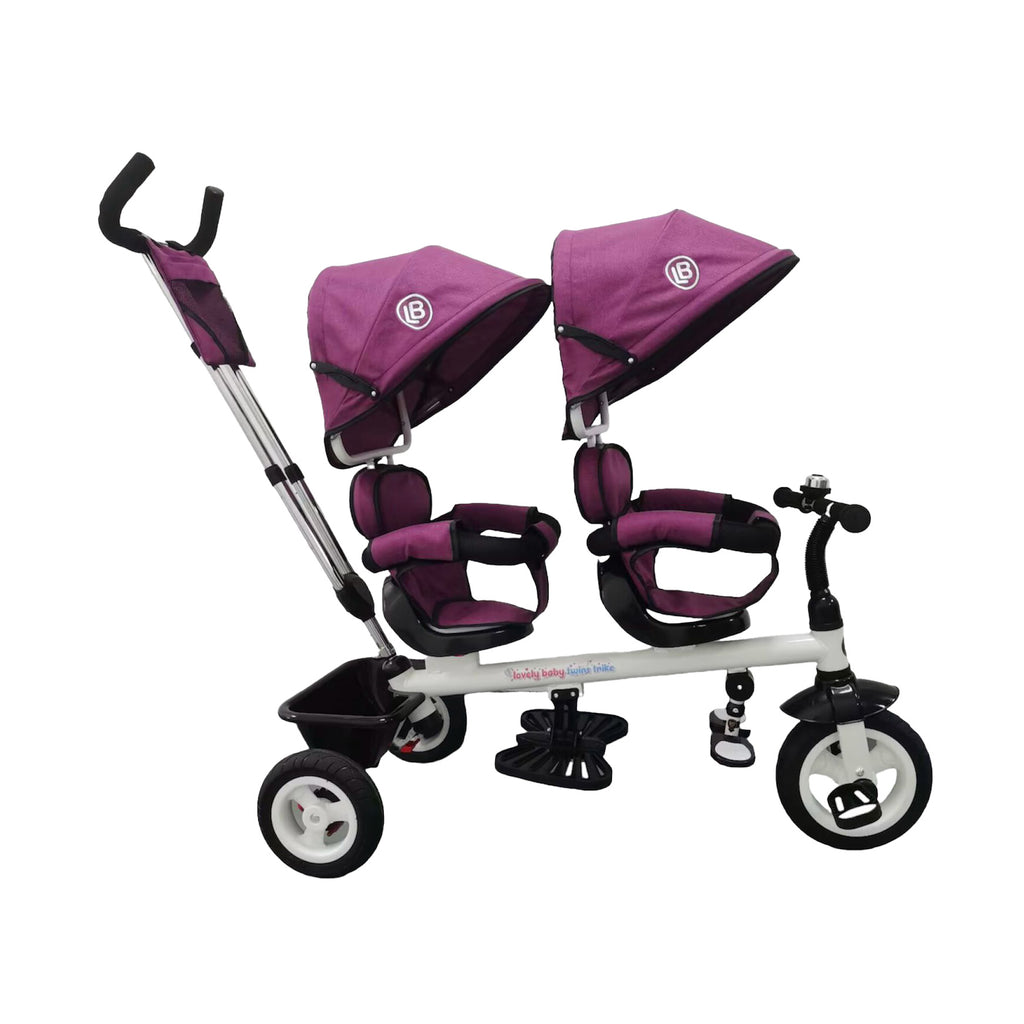 Lovely Baby Lovely Baby 2-Seater Twin Tricycle with Dual Canopy & 360° Rotating Seats - Purple - alternate angle