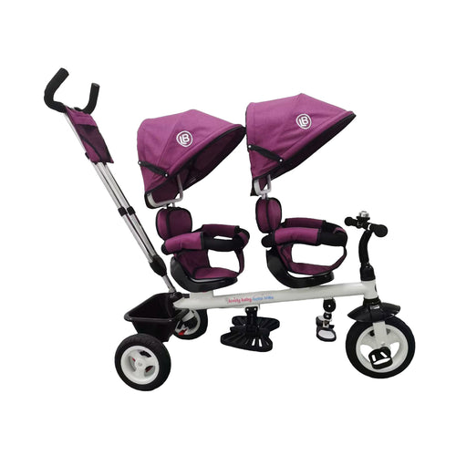 Lovely Baby Lovely Baby 2-Seater Twin Tricycle with Dual Canopy & 360° Rotating Seats - Purple - alternate angle