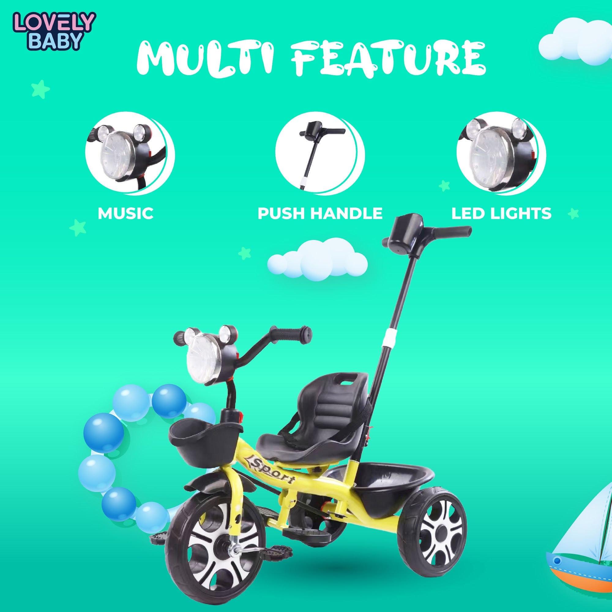 Lovely Baby Lovely Baby Kids Smart Tricycle - Yellow - lifestyle view