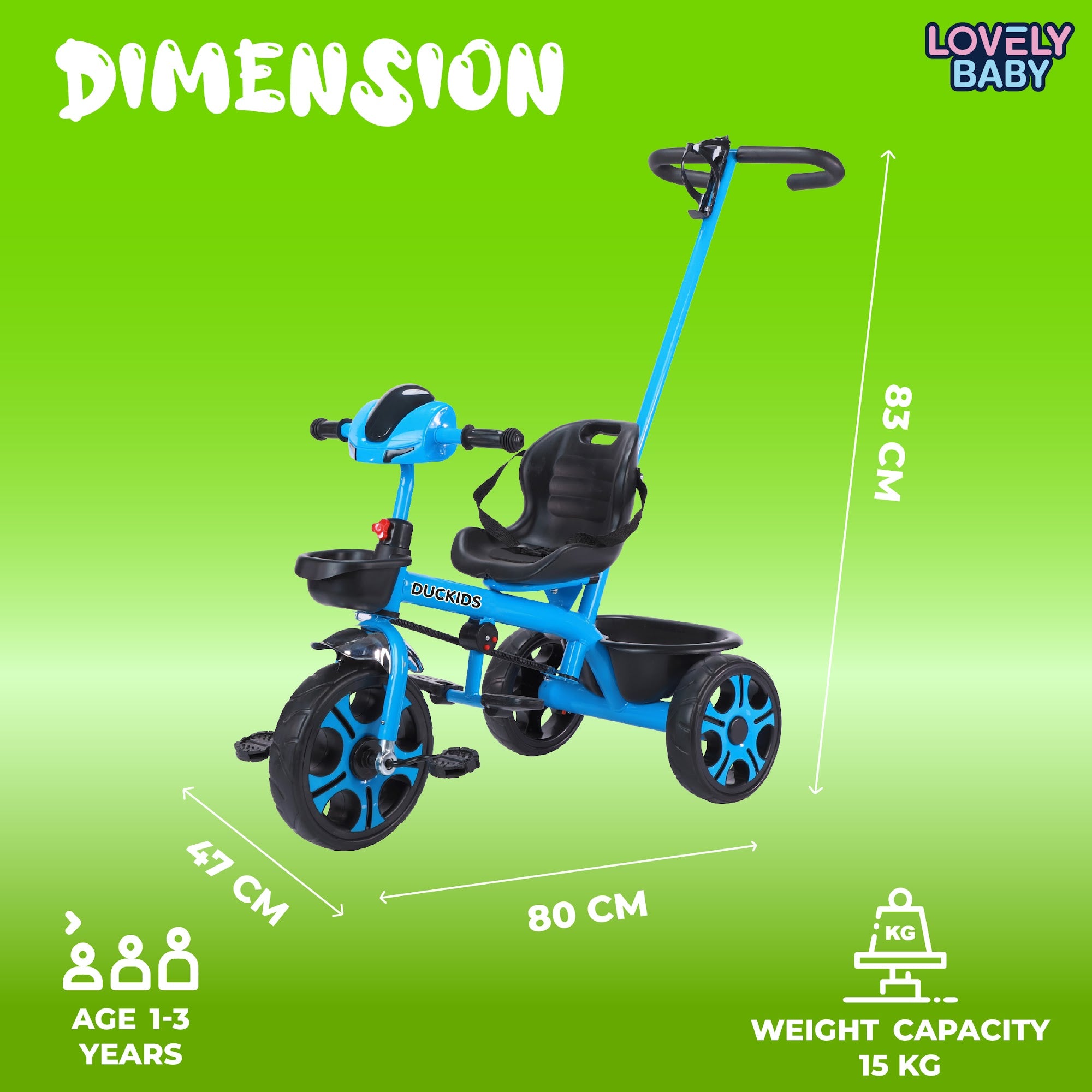 Lovely Baby Lovely Baby Duckids 3-Wheel Kids Tricycle w Parent Handle - Blue - additional view 5