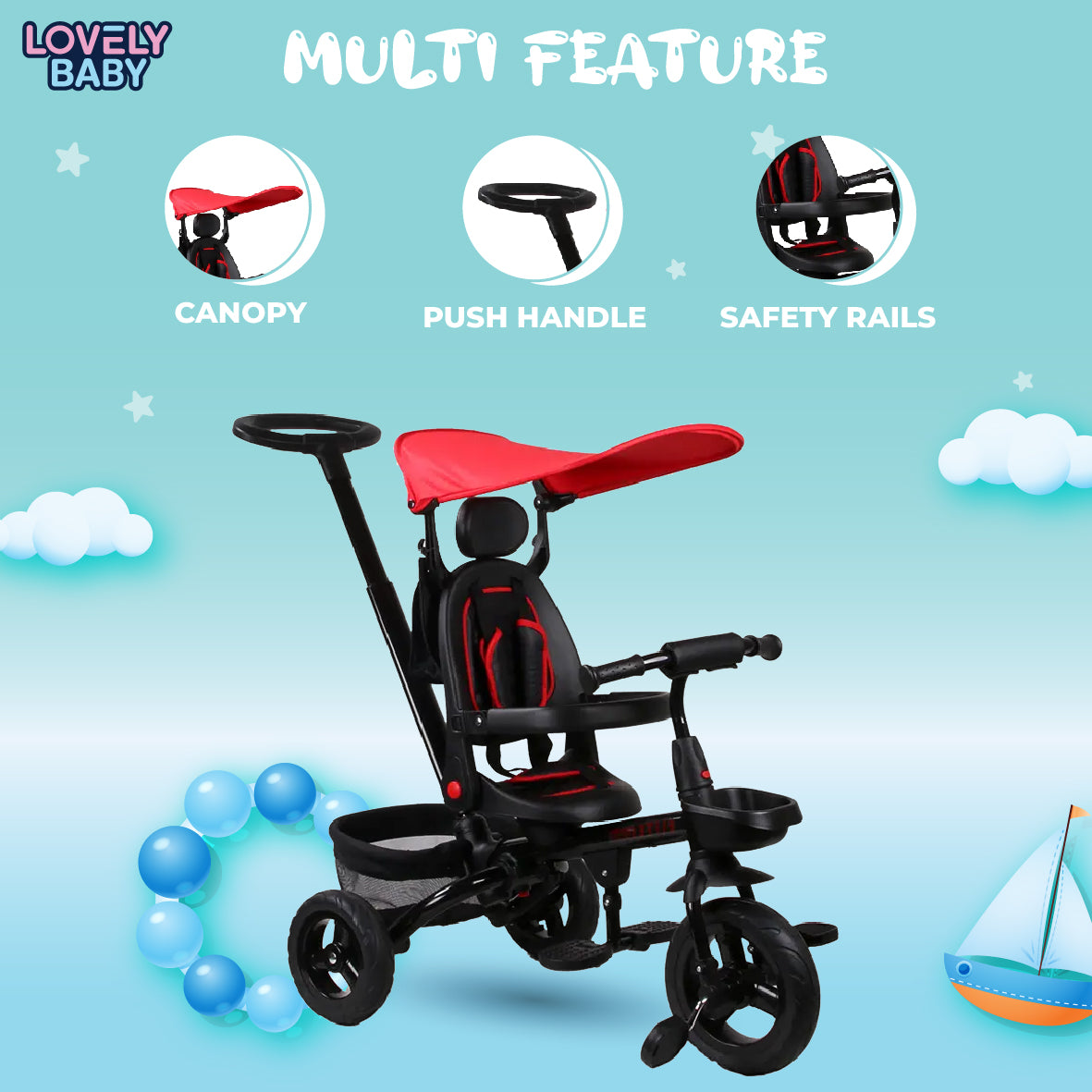 Lovely Baby Lovely Baby Smart Kids Tricycle Stroller with 360° Rotating Seat & EVA Wheels - Green - lifestyle view
