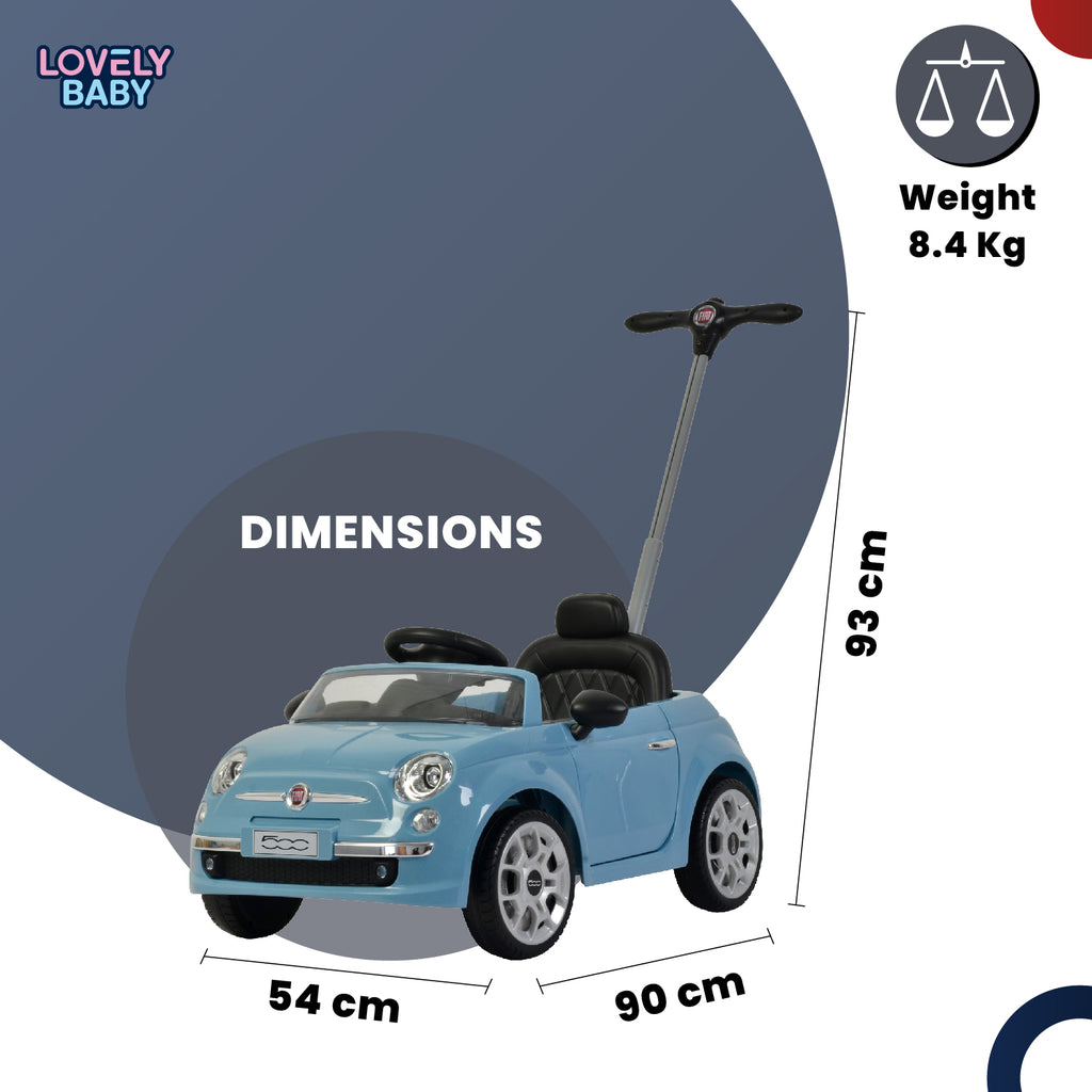 Lovely Baby Fiat 500 Kids Ride-On Push Car with Parental Control Handle - Blue - additional view 6