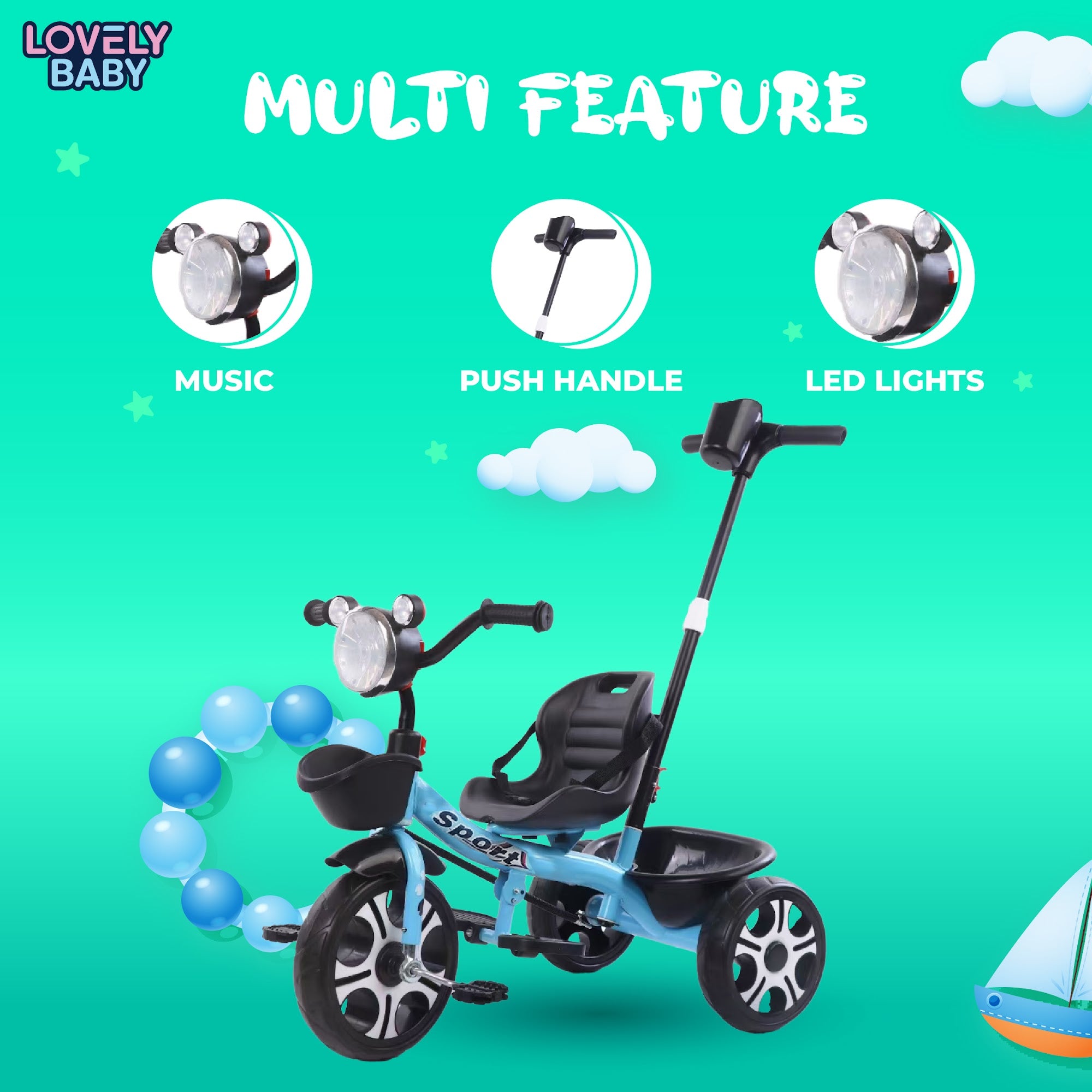 Lovely Baby Lovely Baby Kids Smart Tricycle - Blue - dimensions and contents