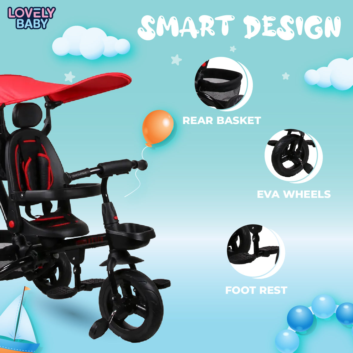 Lovely Baby Lovely Baby Smart Kids Tricycle Stroller with 360° Rotating Seat & EVA Wheels - Green - alternate angle