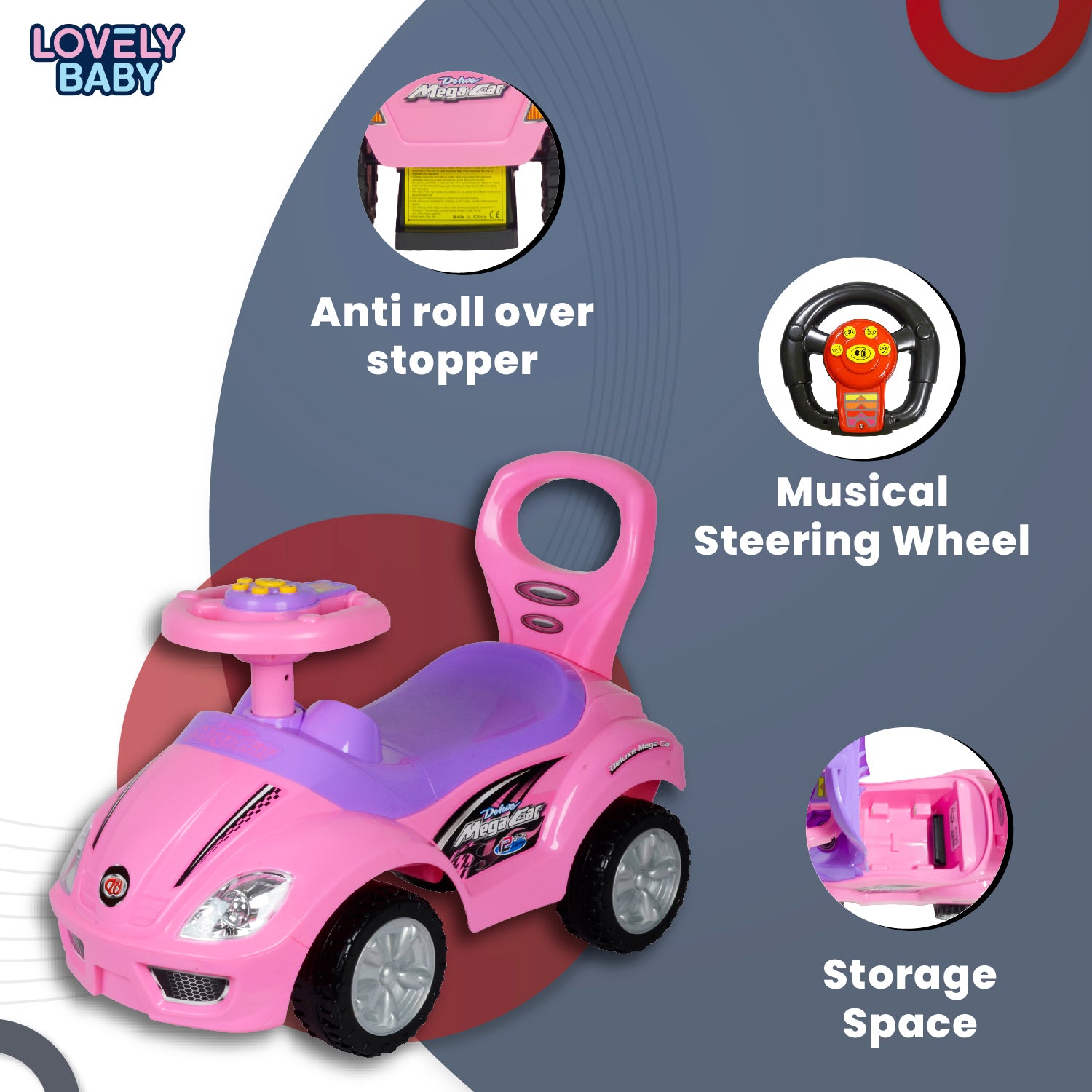 Lovely Baby Lovely Baby Deluxe Mega Kids Push Car - Yellow - alternate angle