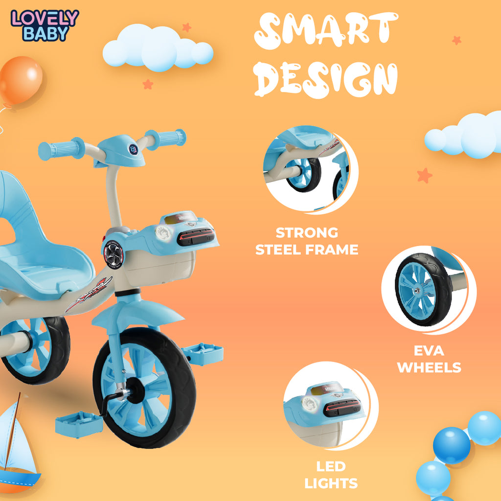 Lovely Baby Lovely Baby Smart Kids Tricycle with Interactive LED Lights, Music & Dual Storage - Pink - alternate angle
