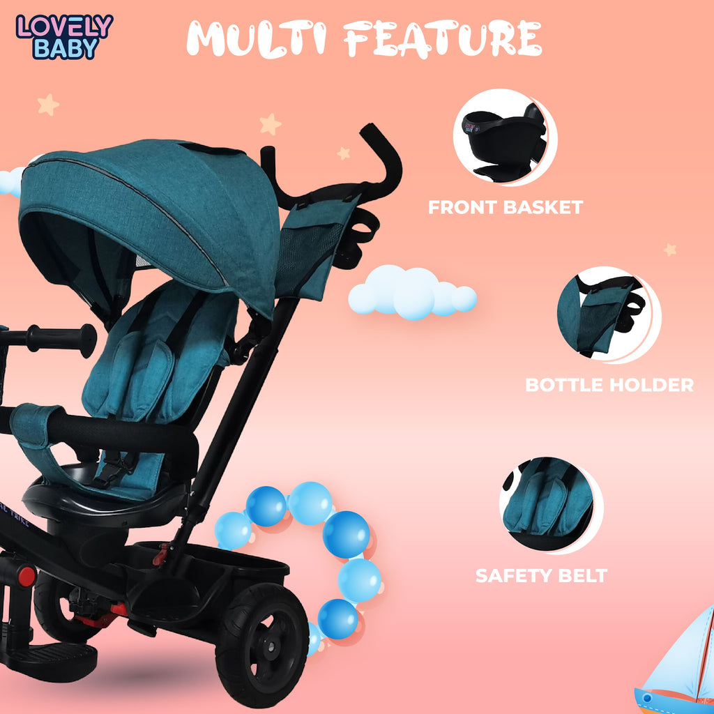 Lovely Baby Lovely Baby Royal Kids Tricycle with 360° Rotating Recline Seat & Canopy - Blue - additional view 5