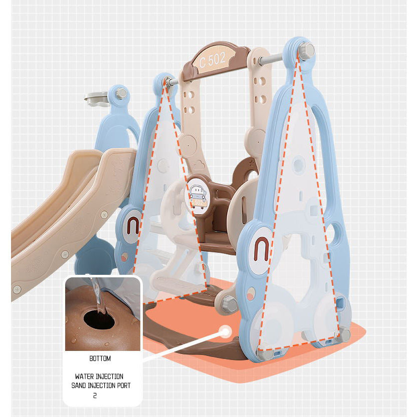 Lovely Baby - Slide & Swing Set w/ Basketball Hoop - Brown - Image 4