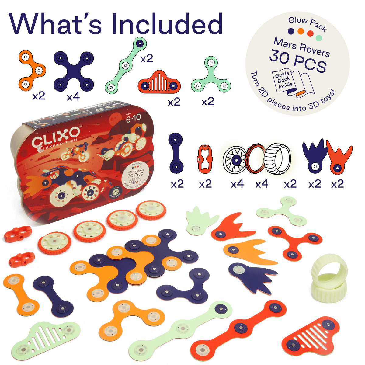 Clixo Mars Rovers Pack - 30 Piece Magnetic Building Set