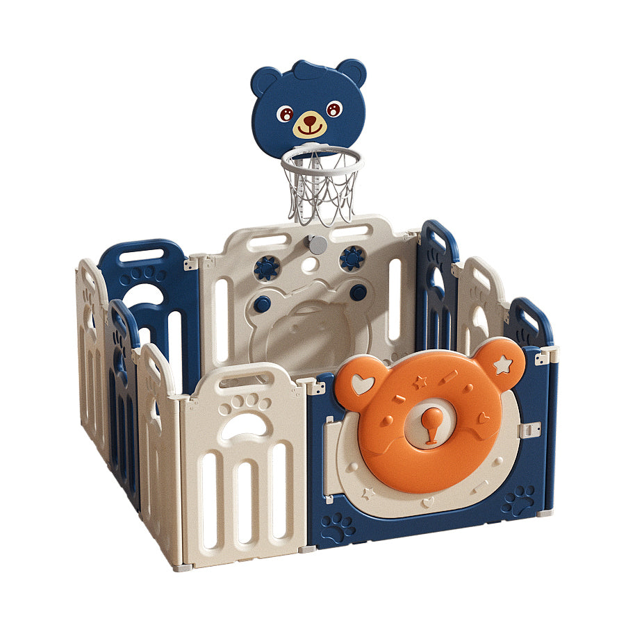 Kids Bear Playpen Blue - w/ Basketball Hoop - 10 pcs - Image 7