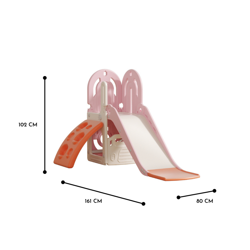 Lovely Baby Slide w/ Climbing Wall and Basketball Hoop - Pink