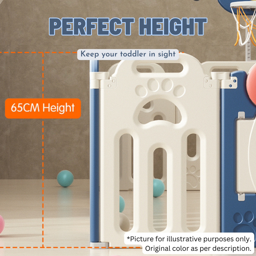 Lovely Baby Kids Bear Playpen Blue - w/ Basketball Hoop - 10 pcs