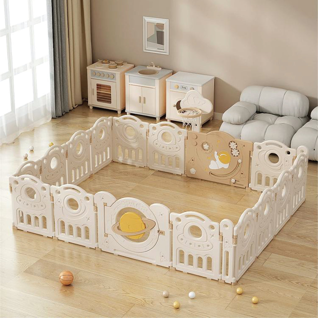 Kids Space Playpen w/ Busyboard & Basketball Hoop - 18pcs - White - Image 6