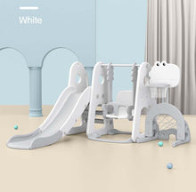 Lovely Baby Slide & Swing Set W/Basketball Hoop & Football Goal - White
