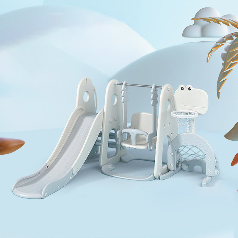 Slide & Swing Set W/Basketball Hoop & Football Goal - White - Image 14