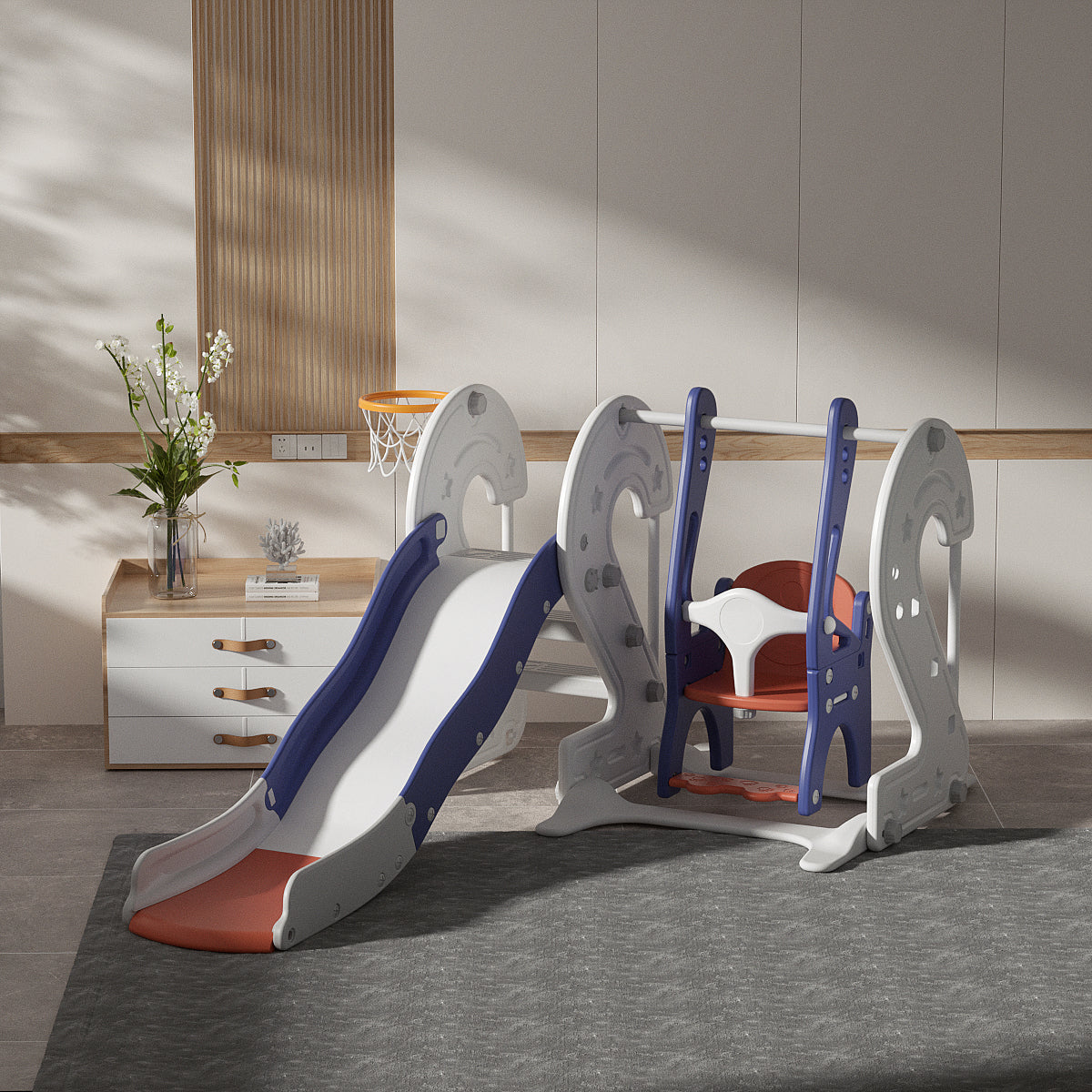 Slide & Swing Set w/ Basketball Hoop - Image 2