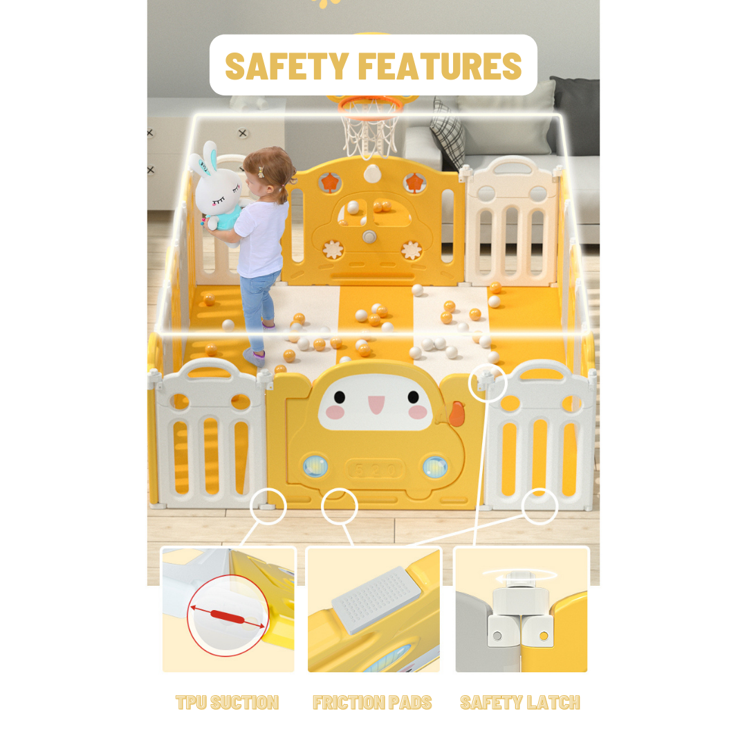 Kids Playpen w/ Basketball Hoop & Drawing Board - 17 pcs - Image 5