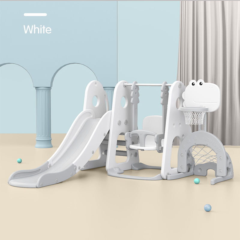 Slide & Swing Set W/Basketball Hoop & Football Goal - White - Image 6