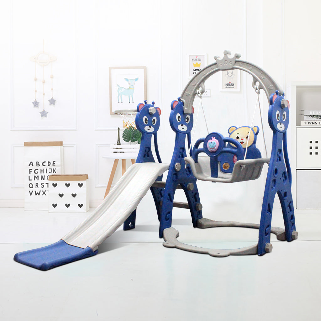 Lovely Baby Slide & Swing Set W/ Basketball Hoop - Blue