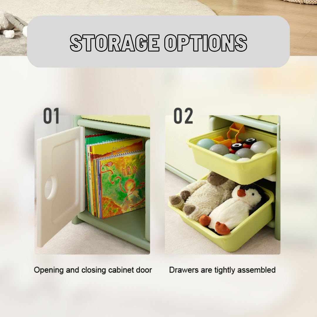 Books Storage Rack w/ Cabinet and Shelf- Green - Image 4