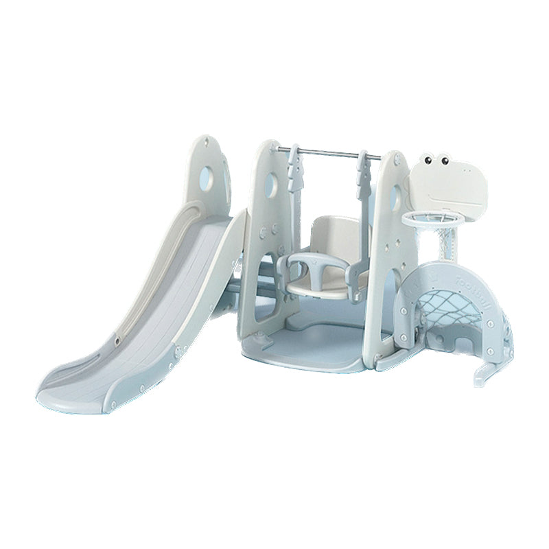Slide & Swing Set W/Basketball Hoop & Football Goal - White - Image 18