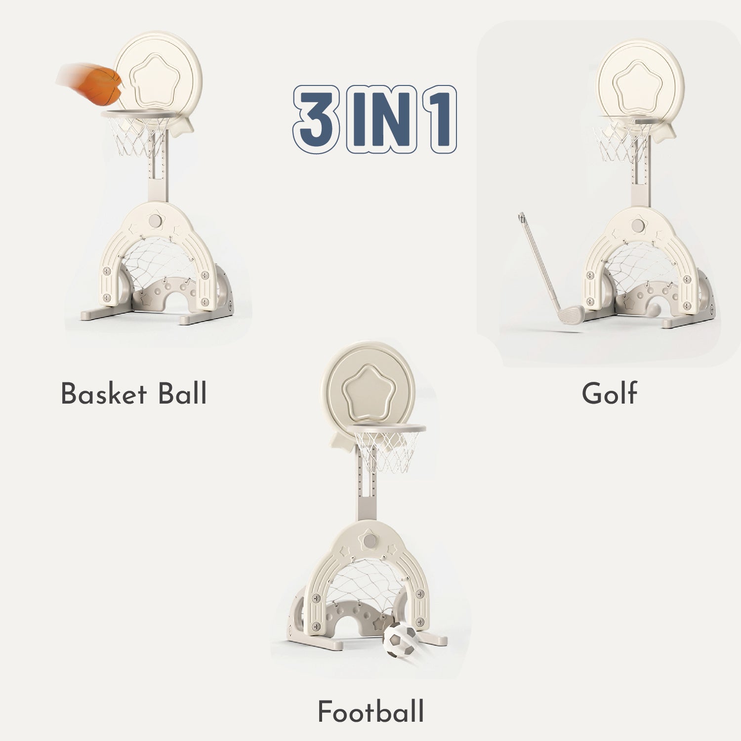 Basketball Stand W/ Football & Hockey Stick - White - Image 8