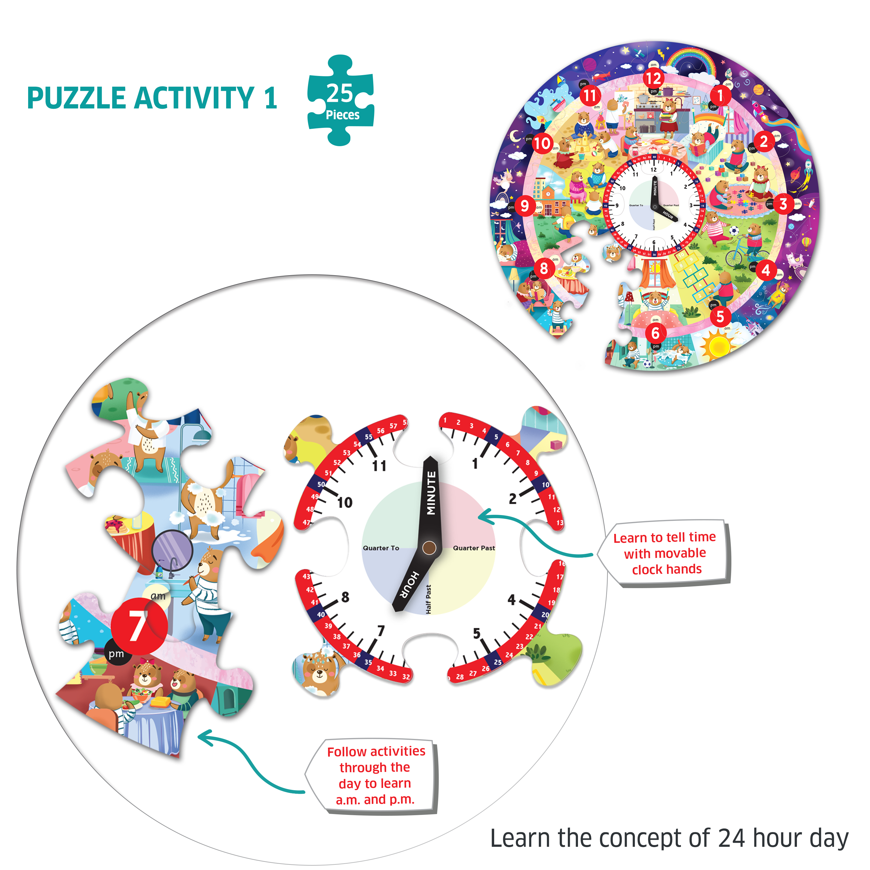 Chalk & Chuckles Busy Bear's Time Puzzle (Ages 3 to 6) - Image 2
