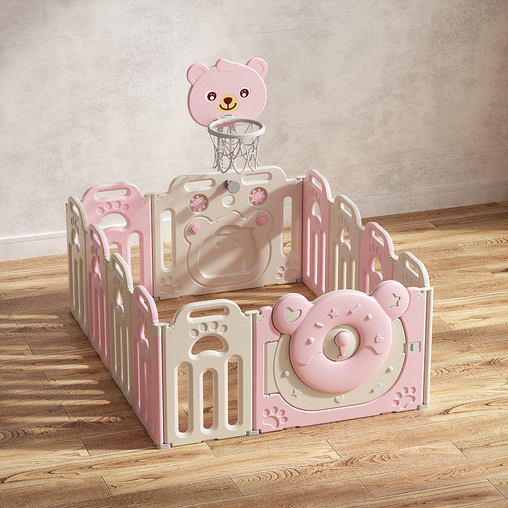Kids Bear Playpen Pink - w/ Basketball Hoop - 12 pcs - Image 8